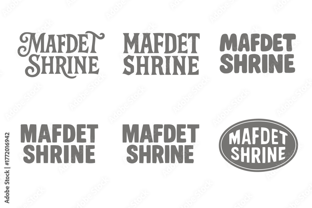Obraz premium Mafdet Shrine Lettering Variations. Mafdet Shrine. Set lettering. harmonious lettering variations of the same emblematic concept, each with different artistic