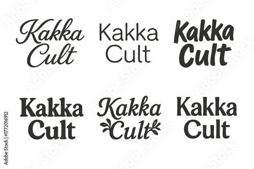 Diverse Lettering Styles. Kakka Cult. Set lettering. harmonious lettering variations of the same emblematic concept, each with different artistic