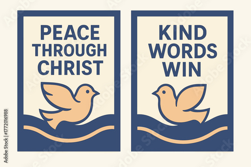 Christ's Peace Banners. Peace of Christ. Two vertical A6 banners with safe margins, centered composition, no elements touching edges, geometric, indigo and