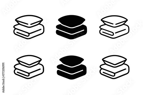 Bedding Logo Variations. Bedding design. Set Logo of Bedding design: layered pillow and blanket icons. harmonious logo variations of the same emblematic