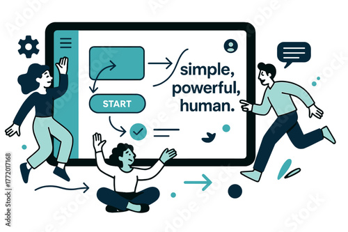 Dynamic Product Demo. Pitch Deck ? Product Showcase. A tablet displays a crisp interface demo; motion lines highlight buttons and flow arrows. Tagline ?simple,