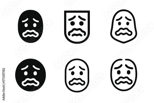 Anxious Expressions Logos. Anxious expression. Set Logo of Anxious expression: quivering lips and brows. harmonious logo variations of the same emblematic