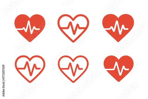 Heart Pulse Logos. Heart rate monitoring. Set Logo of Heart rate monitoring: pulse waveform within heart. harmonious logo variations of the same emblematic