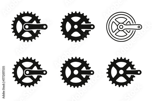 Cycling Logo Variations. Cycling metrics. Set Logo of Cycling metrics: bike crank with cadence ring. harmonious logo variations of the same emblematic concept,