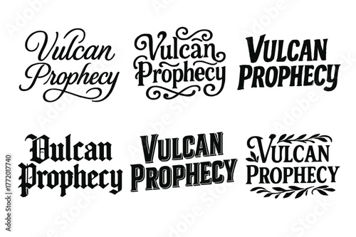 Varied Vulcan Typography. Vulcan Prophecy. Set lettering. harmonious lettering variations of the same emblematic concept, each with different