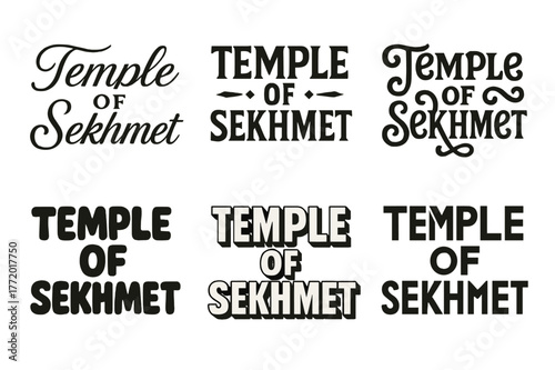 Sekhmet's Iconic Lettering. Temple of Sekhmet. Set lettering. harmonious lettering variations of the same emblematic concept, each with different artistic