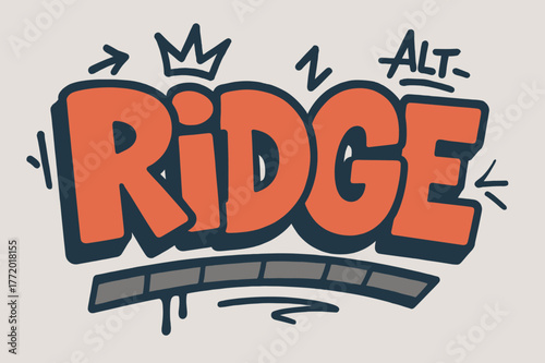 Graffiti Ridge Tag. Ridge Tag ? Graffiti Simplified; thick bubble/block letters on a tilted baseline; flat spray fills with bold outline and a few clean drips;