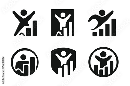 Personal Growth Logos. Learning to Embrace Failure as Part of Growth. Set Logo of Personal Development Icon: Abstract geometric, Filled silhouette, Negative