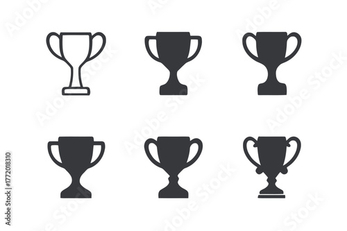 Championship Trophy Logos. Championship trophy. Set Logo of Championship trophy: Classic cup with handles. Icon set. harmonious logo variations of the same