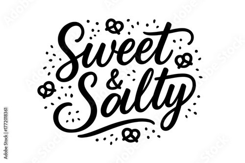 Sweet & Salty Script. . Sweet & Salty ? Script Hand-Lettering: fluid brush semi-cursive with soft slant, wide downstrokes and thin connectors; arched baseline