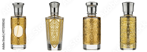 Luxurious Golden Perfume Bottle Isolated on Transparent Background