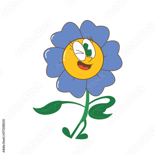 Fun Handdrawn Winking Flower Cartoon Illustration with Cheerful Expression