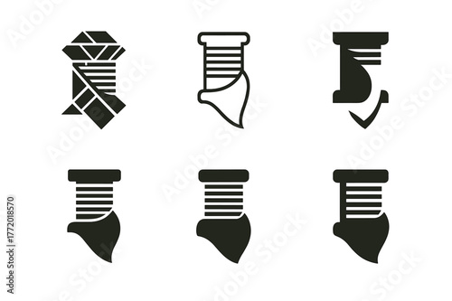 Fabric Artistry Logos. Fabric craftsmanship. Set Logo of Fabric craftsmanship: thread spool with cloth fold. harmonious logo variations of the same emblematic