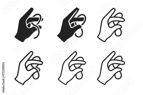 Cord Untangling Logos. Cord untangling hack. Set Logo of Cord untangling hack: two-finger loop technique. harmonious logo variations of the same emblematic