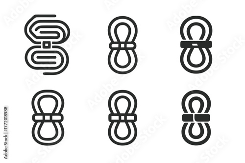 Coiled Cord Logo Variations. Coiled cord organizer. Set Logo of Coiled cord organizer: Velcro tie around loops. harmonious logo variations of the