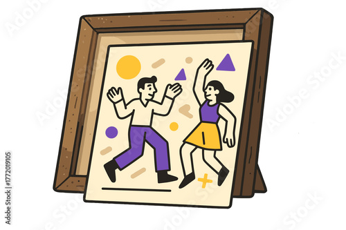 Vintage Dusty Photograph. Dusty Photograph. Vintage photograph leaning against an old frame with floating abstract geometric dust shapes and soft light, warm