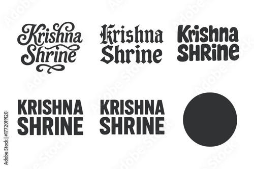Krishna Lettering Styles. Krishna Shrine. Set lettering. harmonious lettering variations of the same emblematic concept, each with different artistic