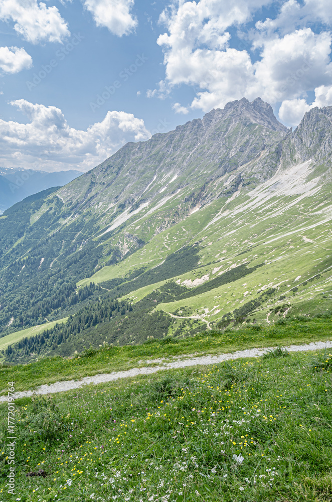 Fototapeta premium Alpine landscape in Nordkette, a range of mountains just north of Innsbruck, Tyrol, Austria
