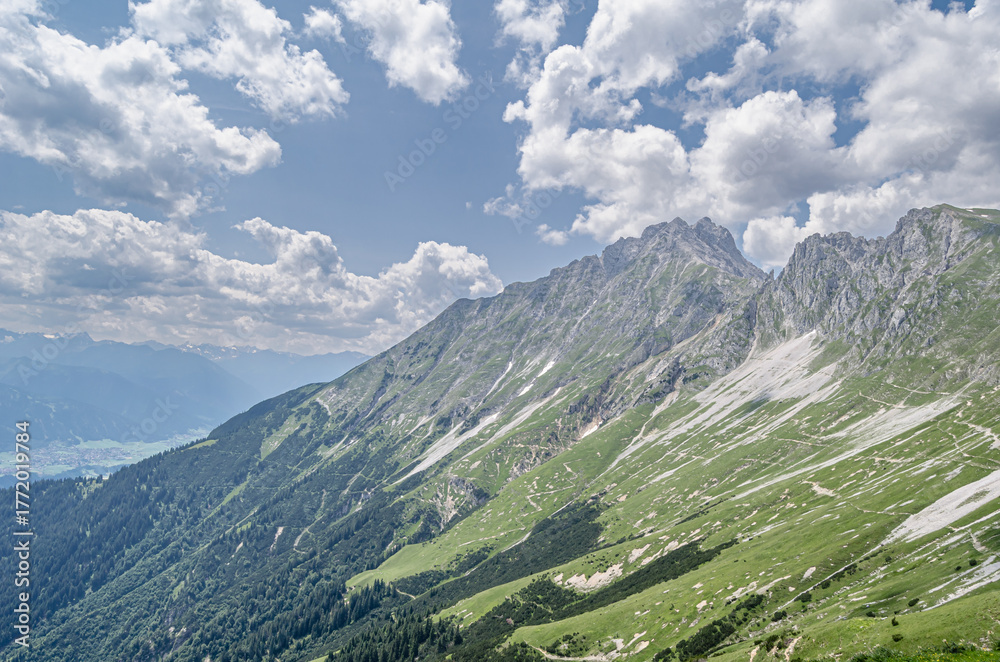 Fototapeta premium Alpine landscape in Nordkette, a range of mountains just north of Innsbruck, Tyrol, Austria