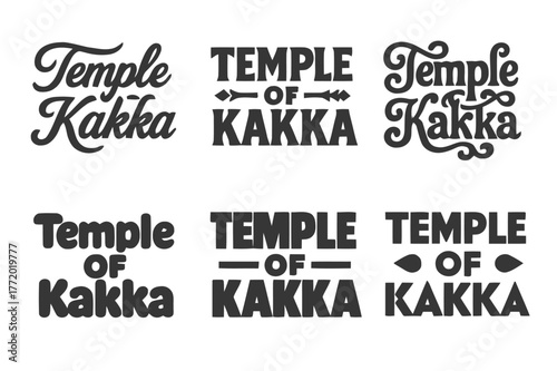 Diverse Lettering Harmony. Temple of Kakka. Set lettering. harmonious lettering variations of the same emblematic concept, each with different artistic