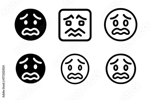 Anxious Expression Logos. Anxious expression. Set Logo of Anxious expression: quivering lips and brows. harmonious logo variations of the same emblematic