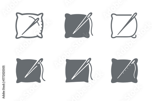 Sewing Logo Variations. Sewing pillowcase. Set Logo of Sewing pillowcase: needle stitching along edge. harmonious logo variations of the same emblematic