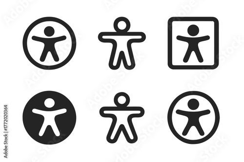 Accessible Icon Grid. Audience Accessibility. Set Logo of Accessible Website Icon: Minimal outline, Abstract geometric, Negative space, Flat solid, Symmetrical