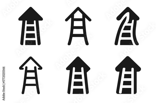 Ladder to Arrow Logos. Career development. Set Logo of Career development: ladder merging into arrow. harmonious logo variations of the same emblematic