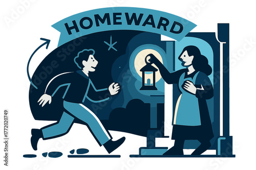 Lantern's Welcoming Glow. Keeper of the Hearth ? Lantern on the Porch. A small lantern casts a welcoming circle; footprints approach through the dusk. Banner