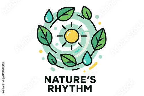 Life's Spiraling Renewal. Nature?s Rhythm. Leaves, drops, and sunbeams forming a spiral; each layer glowing slightly. Symbolic of life?s continuous renewal.