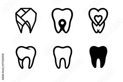 Dental Tourism Logos. Dental tourism. Set Logo of Dental tourism: tooth with location pin. harmonious logo variations of the same emblematic concept, each with