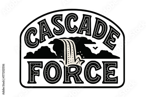 Playful Decorative Display. Cascade Force ? Decorative Display Lettering; playful stylized glyphs with inner stripe/dot patterns evoking spray;