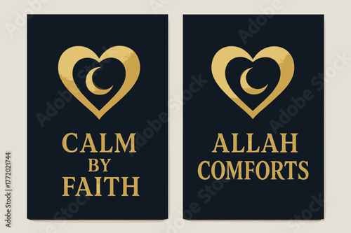 Tranquil Faith Banners. Tranquil Heart. Two vertical A6 banners with safe margins, centered composition, no elements touching edges, bold, navy and gold, heart