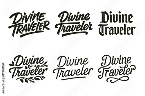 Harmonious Emblematic Lettering. Divine Traveler. Set lettering. harmonious lettering variations of the same emblematic concept (Dynamic brushstroke graffiti