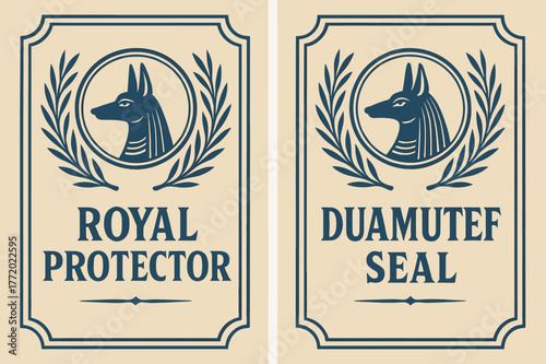 Pharaonic Banners Design. Pharaonic Emblem. Two vertical A6 banners with safe margins, centered composition, no elements touching edges, retro, cobalt and