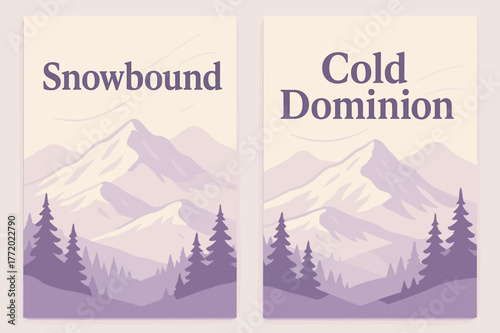 Frosted Peaks Banners. Frosted Peaks. Two vertical A6 banners with safe margins, centered composition, no elements touching edges, pastel, lavender and cream,
