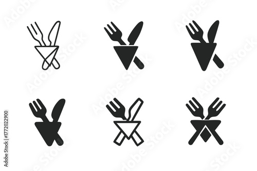 Lunch Logo Variations. Packing lunch. Set Logo of Packing lunch: Reusable cutlery and napkin. Icon set. harmonious logo variations of the same emblematic