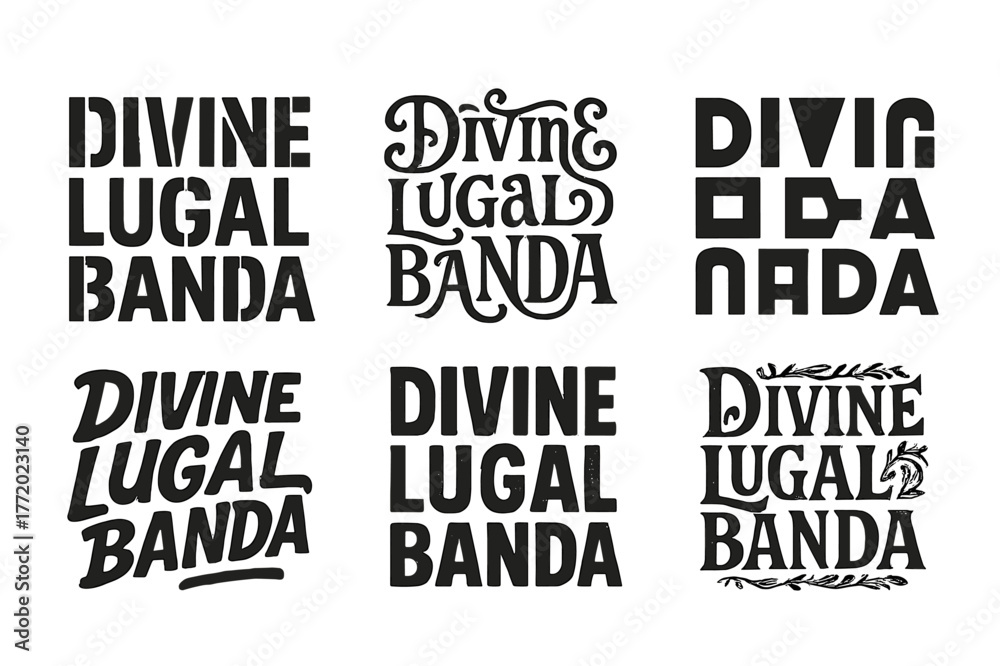 Obraz premium Harmonious Lettering Grid. Divine Lugalbanda. Set lettering. harmonious lettering variations of the same emblematic concept (Stencil-inspired urban lettering,