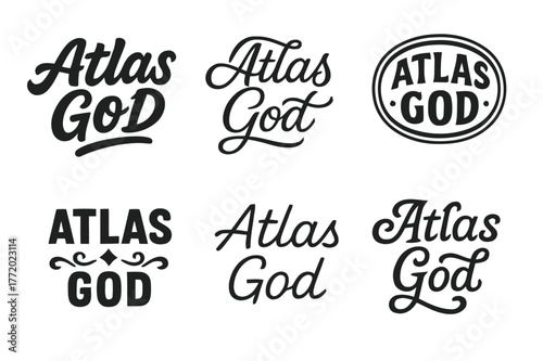 Atlas Emblem Variations. Atlas God. Set lettering. harmonious lettering variations of the same emblematic concept, each with different artistic interpretation