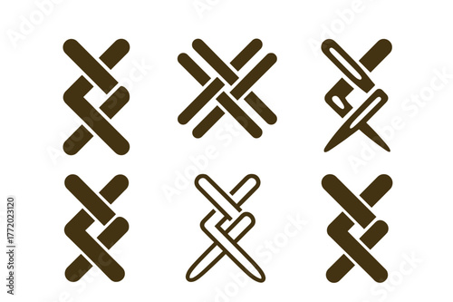 Harmonious Fabric Logos. Fabric stitching. Set Logo of Fabric stitching: cross-thread pattern close-up. harmonious logo variations of the same emblematic