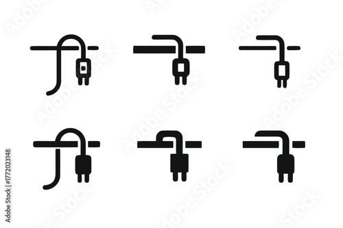 Harmonious Cable Logos. Cable management. Set Logo of Cable management: cord clipped along desk edge. harmonious logo variations of the same emblematic