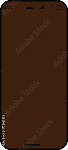 Modern smartphone with a dark brown screen and bezel isolated on a white background.