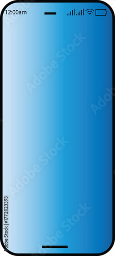 Modern smartphone with a vibrant blue gradient screen and sleek black frame.Blue Gradient Screen on Black Frame.Stylish Black Smartphone Featuring a Blue Gradient Display.