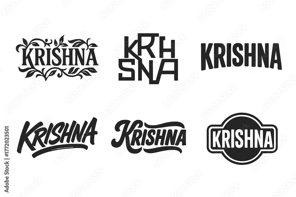 Fototapeta premium Krishna Sigil Variations. Krishna Sigil. Set lettering. harmonious lettering variations of the same emblematic concept, each with different artistic