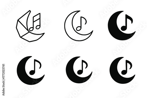 Bedtime Ritual Logos. Bedtime ritual. Set Logo of Bedtime ritual: lullaby moon and note. harmonious logo variations of the same emblematic concept, each with