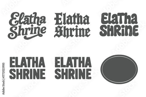 Elatha Shrine Lettering Variations. Elatha Shrine. Set lettering. harmonious lettering variations of the same emblematic concept, each with different artistic