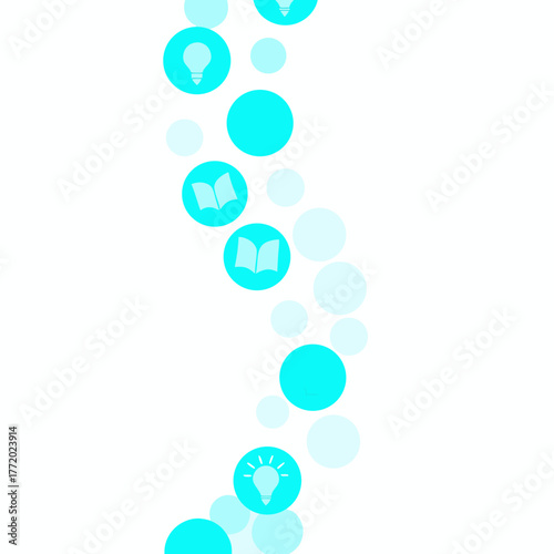 Abstract graphic design with light blue bubbles and icons  