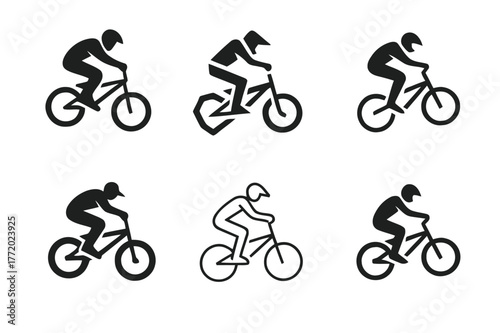 BMX Logo Variations. BMX riding. Set Logo of BMX riding: biker performing jump trick. harmonious logo variations of the same emblematic concept, each with