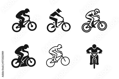 Dynamic BMX Logo Designs. BMX riding. Set Logo of BMX riding: biker performing jump trick. harmonious logo variations of the same emblematic concept, each with