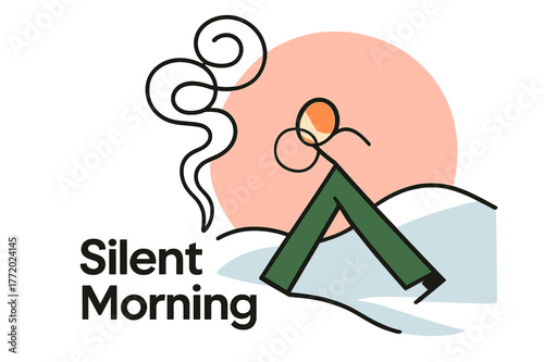 Abstract Smoke Trail. Morning Smoke Trail. Pale blue snow, soft pink sky, and one thin smoke line curling into abstract circles. ?Silent Morning? rests in